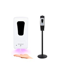 Distributeur gel et savon q-connect automatique capteur et support metallique hauteur 152cm capacite 1000ml blanc.