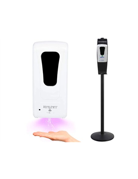 Distributeur gel et savon q-connect automatique capteur et support metallique hauteur 152cm capacite 1000ml blanc.