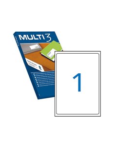 Lot de 100 étiquettes blanches à bords arrondis, dimensions 199,6 x 289,1 mm, avec adhésif permanent pour usages multiples.