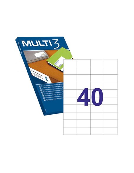 Lot de 3 étiquettes blanches à bords droits, format 52,5 x 29,7 mm, avec adhésif permanent, pour usages multiples.