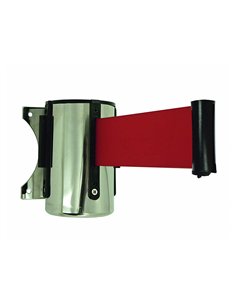 Enrouleur mural economique viso polypropylene inox recepteur mural et fixation inclus longueur 2m sangle rouge.