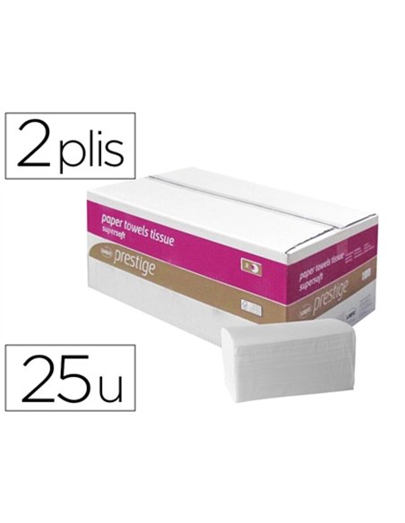 Essuie-mains cellulose haut de gamme 150 feuilles 2 plis 23x24cm paquet 25 unités.