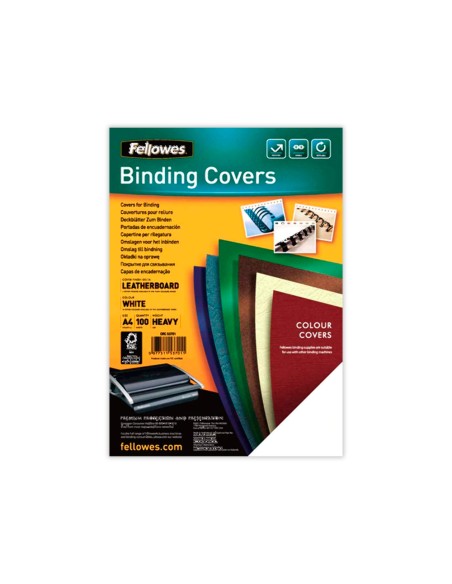 Couverture fellowes grain cuir 250g format a4 coloris blanc paquet 100 unités