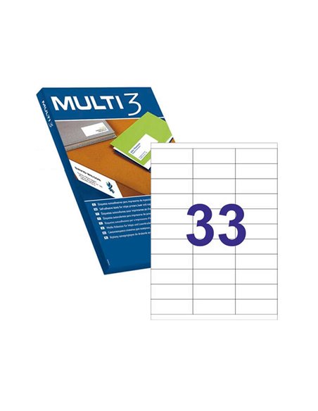 Pack Multi3 de 16 500 étiquettes rectangulaires 70 x 25,4 mm - 500 feuilles x 33 étiquettes - Adhésif permanent - Bords droits -