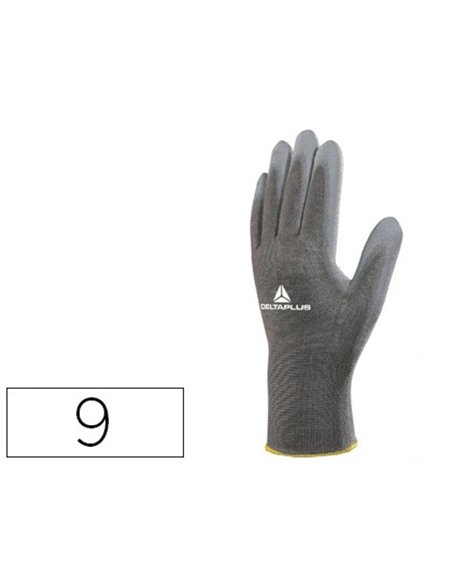 Gant tricot deltaplus polyamide paume enduite polyuréthane jauge 13 coloris gris taille 9 paire.