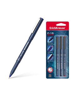 Lot de 3 marqueurs à pointe fine Erichkrause F-15 - Course de 0,6 mm - Clip métallique - Noir, bleu et rouge