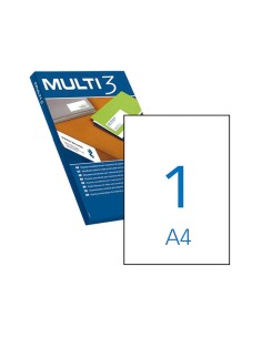 Lot de 3 étiquettes blanches à bords droits, dimensions 210 x 297 mm, avec adhésif permanent, pour usages multiples.