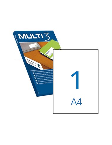 Lot de 3 étiquettes blanches à bords droits, dimensions 210 x 297 mm, avec adhésif permanent, pour usages multiples.