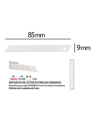 Lame 9mm de rechange q-connectpour cutter ceramique kf14388 blister 6 unites.