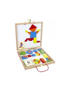 Geoforme jeu magnetique djeco pour reconstituer toutes sortes de formes 42 pieces en bois et 24 modeles.