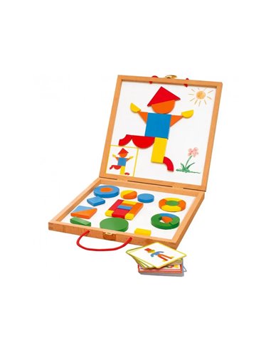 Geoforme jeu magnetique djeco pour reconstituer toutes sortes de formes 42 pieces en bois et 24 modeles.