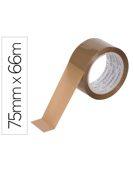 Ruban adhesif q-connect polypropylene 45 microns 66mx75mm pour emballage coloris havane.
