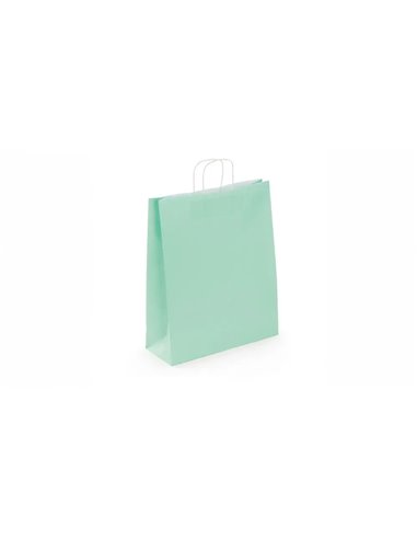 Sac kraft 90g/m2 poignees torsadees 23x12x30cm paquet 50 unites coloris vert eau.
