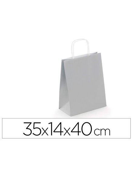 Sac kraft 100g/m2 poignees torsadees 35x14x40cm paquet 50 unites coloris argent.