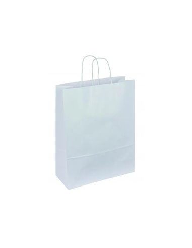 Sac kraft 100g/m2 poignees torsadees 32x12x44cm paquet 50 unites coloris blanc.