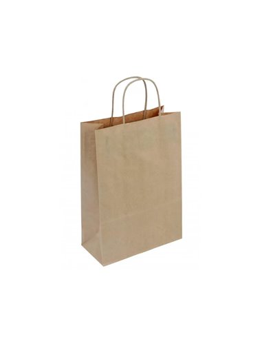 Sac kraft 100g/m2 poignees torsadees 26x12x35cm paquet 50 unites coloris brun 21061.