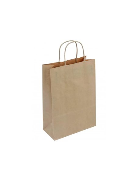 Sac kraft 100g/m2 poignees torsadees 26x12x35cm paquet 50 unites coloris brun 21061.