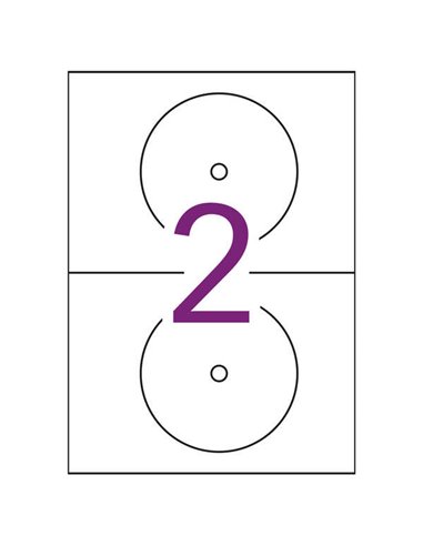 Étiquettes permanentes Apli pour CD/DVD, format Méga, dos opaque, 25 feuilles, impression recto verso