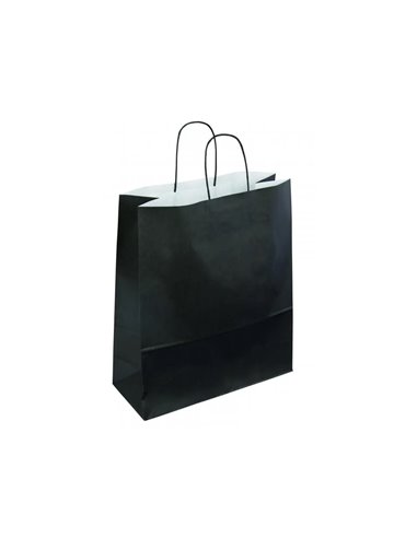 Sac kraft 90g/m2 poignees torsadees 23x12x30cm paquet 50 unites coloris noir.
