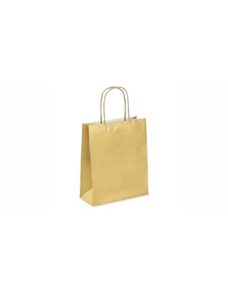 Sac kraft 90g/m2 poignees torsadees 18x8x22cm paquet 50 unites coloris or.