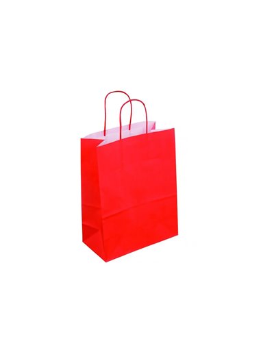 Sac kraft 90g/m2 poignees torsadees 18x8x22cm paquet 50 unites coloris rouge.