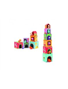 Topanifarm djeco jeu de construction et d imagination 5 cubes 1 cube maison en carton 6 animaux en.