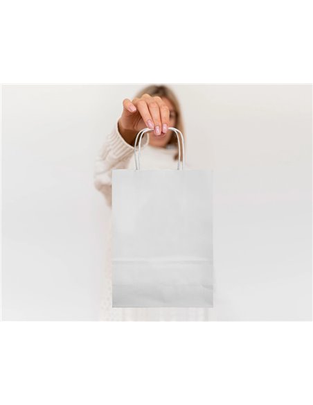 Sac papier q-connect cellulose xs anse torsadee 180x240x80mm coloris blanc.