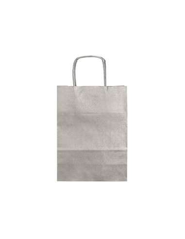 Sac papier q-connect kraft lisse xs anse torsadee 180x240x80mm coloris argent.
