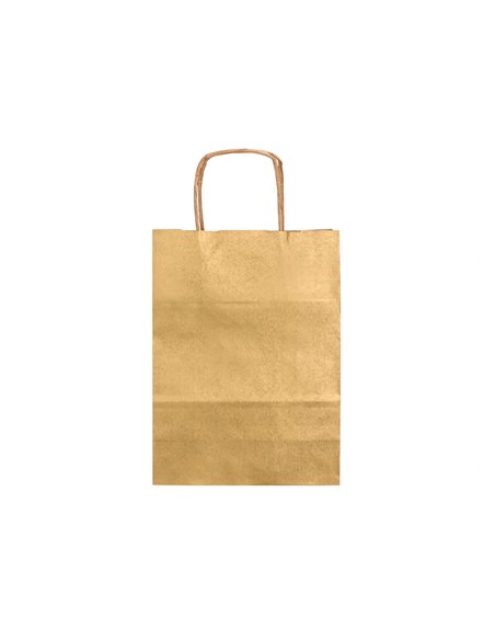 Sac papier q-connect kraft lisse xs anse torsadee 180x240x80mm coloris or.