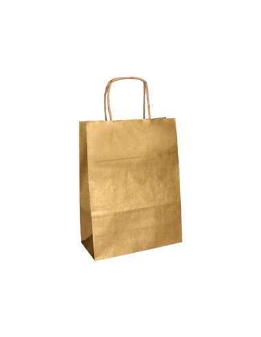 Sac papier q-connect kraft lisse xs anse torsadee 180x240x80mm coloris or.