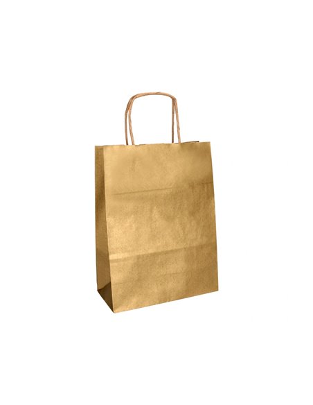 Sac papier q-connect kraft lisse xs anse torsadee 180x240x80mm coloris or.