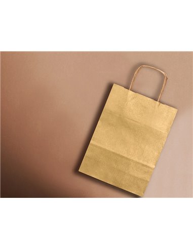 Sac papier q-connect kraft lisse xs anse torsadee 180x240x80mm coloris or.
