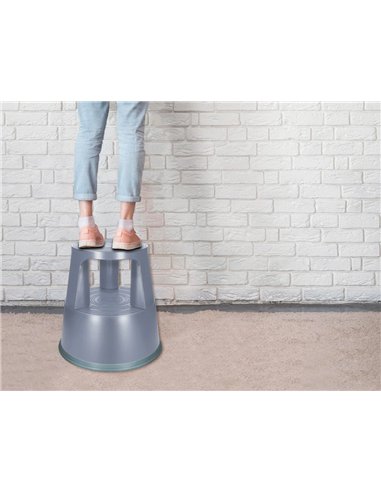 Tabouret q-connect plastique roues caoutchouc rétractables 2 niveaux base 44cm hauteur 43cm poids 2.9kg coloris gris.