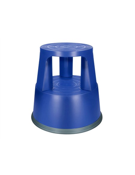 Tabouret q-connect plastique roues caoutchouc rétractables 2 niveaux base 44cm hauteur 43cm poids 2.9kg coloris bleu.