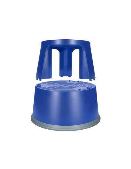 Tabouret q-connect plastique roues caoutchouc rétractables 2 niveaux base 44cm hauteur 43cm poids 2.9kg coloris bleu.