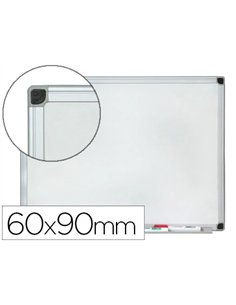 Tableau q-connect magnétique émaillé 800 degrés vitrifié cadre aluminium porte-marqueurs 60x90cm coloris blanc.