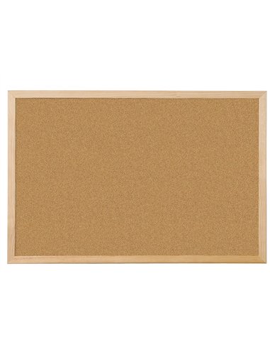 Tableau liège q-connect mural cadre bois pin naturel 2 faces inclus 5 épingles mémo fixation mur épaisseur 1mm 90x60cm.