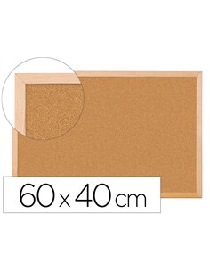 Tableau liège q-connect mural cadre bois pin naturel 2 faces inclus 5 épingles memo fixation mur épaisseur 1mm 60x40cm.