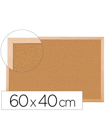 Tableau liège q-connect mural cadre bois pin naturel 2 faces inclus 5 épingles memo fixation mur épaisseur 1mm 60x40cm.