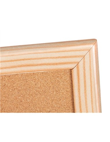 Tableau liège q-connect mural cadre bois pin naturel 2 faces inclus 5 épingles memo fixation mur épaisseur 1mm 60x40cm.
