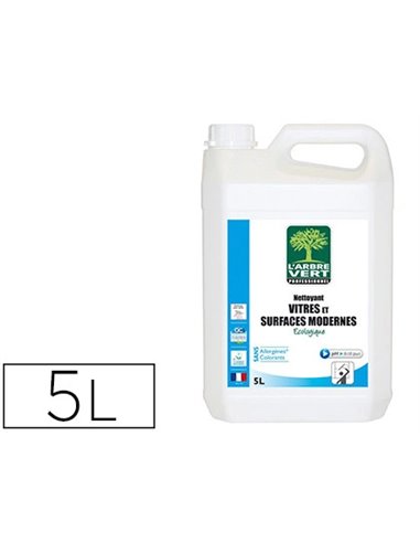 Nettoyant arbre vert écologique surfaces vitrées étagères en verre miroirs bureau table porte poignées bidon 5l.