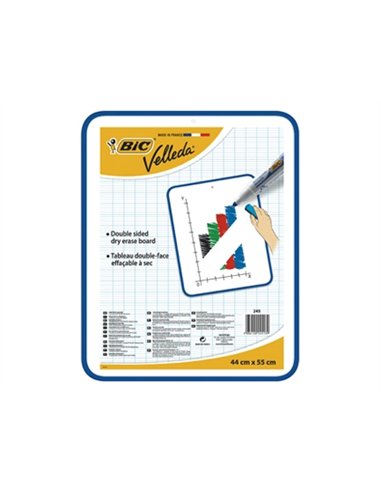 Tableau blanc velleda double face effaçable unie oeillet suspension livré sous film 55x44cm.
