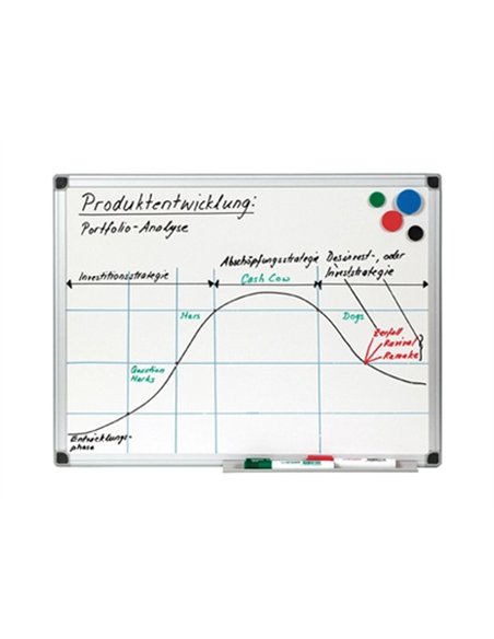 Tableau blanc q-connect émaillé surface magnétique acier vitrifié encadrement aluminium marqueur effaçable 45x60cm.