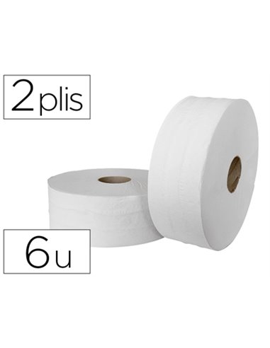 Papier toilette jumbo pure ouate blanche lisse prédécoupé 2 plis 320m paquet 6 rouleaux.