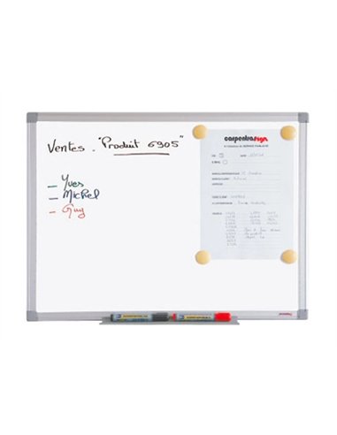 Tableau blanc juvénilia laqué magnétique usage fréquent auget aluminium gris kit fixation inclus 60x90cm.