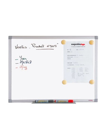 Tableau blanc juvénilia laqué magnétique usage fréquent auget aluminium gris kit fixation inclus 60x90cm.