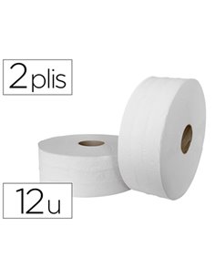 Papier toilette mini jumbo pure ouate blanche gauffrée prédécoupé 2 plis 180m paquet 12 rouleaux.