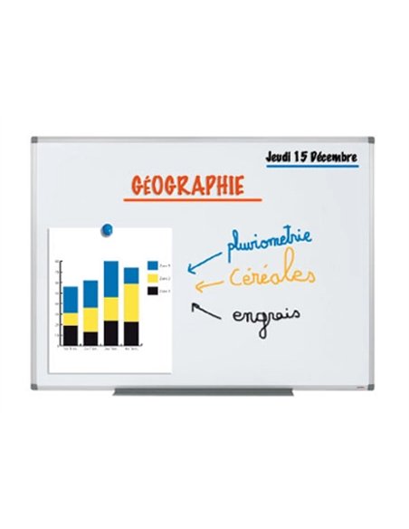 Tableau blanc juvénilia émaillé magnétique ultra résistant tôle acier lisse auget 30cm kit fixation inclus 90x180cm.