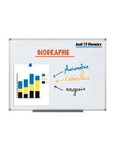 Tableau blanc juvénilia émaillé magnétique ultra résistant tôle acier lisse auget 30cm kit fixation inclus 100x150cm.