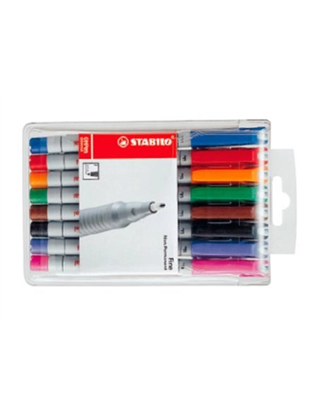 Stylo-feutre stabilo ohp pen soluble pointe fine 0.7mm multi-supports effaçable grip ergonomique pochette assortie 8u.